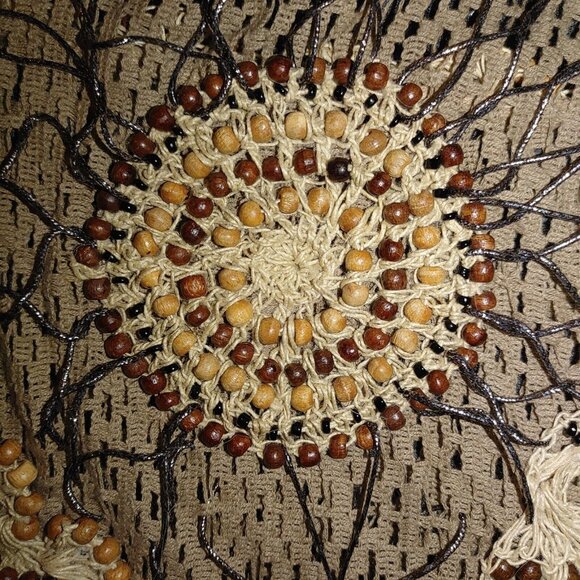 Jessica London Plus Size 2X Boho Hippie Kimono Tassel Brown Cardigan Crochet Bea - Picture 2 of 12